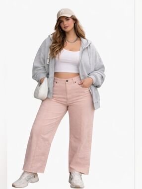 NWT Pink Straight Leg Jeans High Rise Raw Hem Size 24 Trendy Minimalist